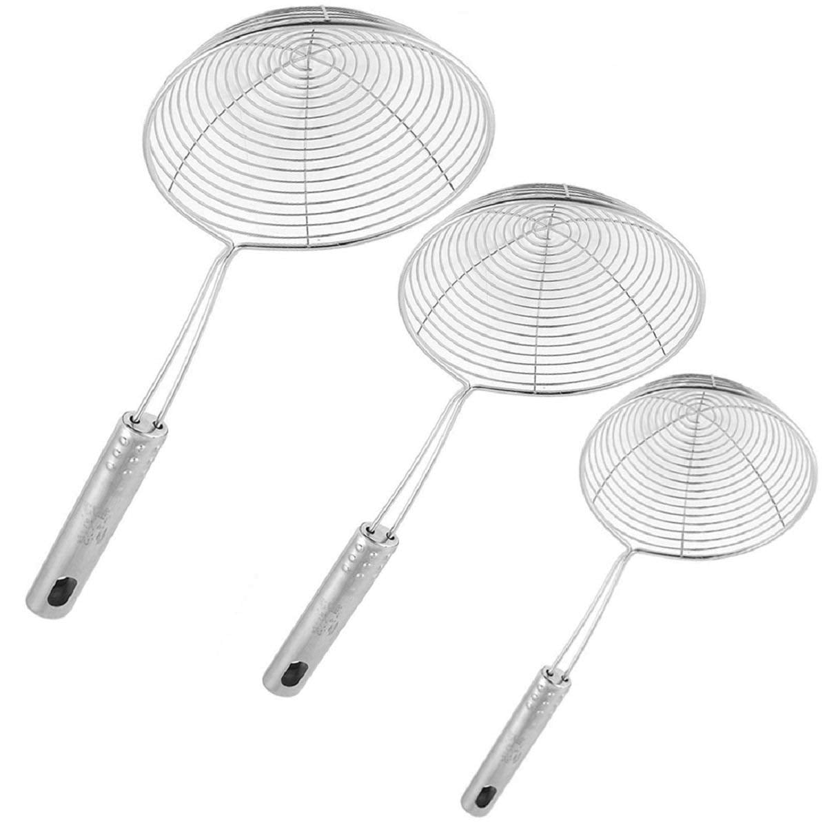 Konquer TimeS Deep Fry Mesh Jhara/Puri Strainer - Set Of 3 Pcs (Silver)