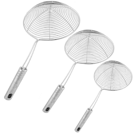 Konquer TimeS Deep Fry Mesh Jhara/Puri Strainer - Set Of 3 Pcs (Silver)