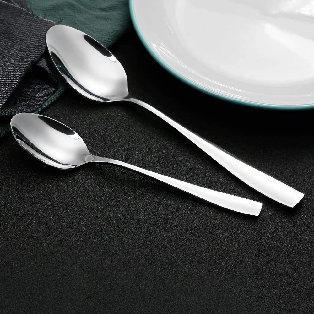 Konquer TimeS Stainless Steel Spoons Set Mirror Finish Modern Cutlery Spoons For Home, Kitchen | Table Spoon | Medium Spoon | 2 MM Thick | Set Of 12 |