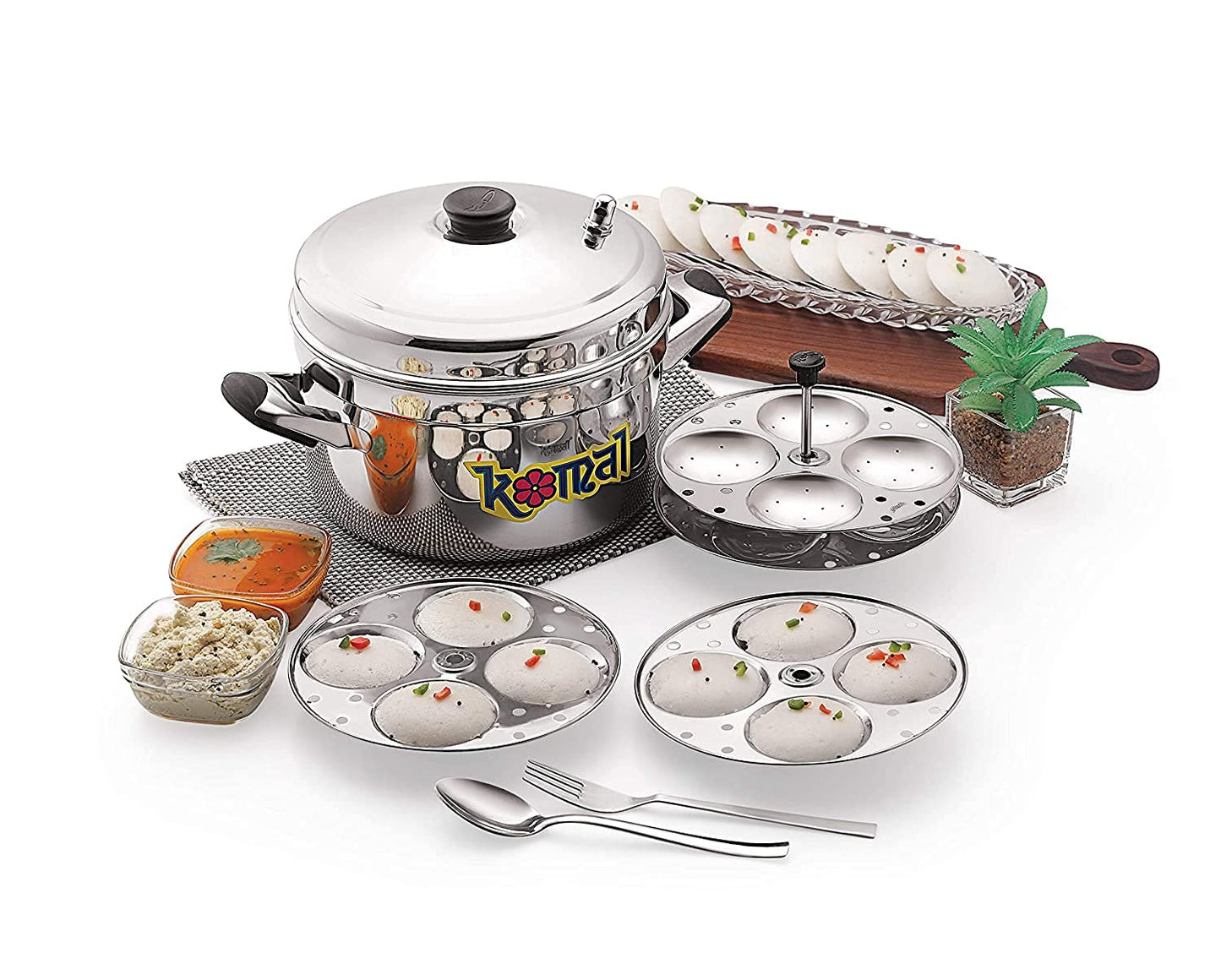 Stainless Steel Premium Idli Cooker with Strong Handles with 4 x 4 Idly Stand