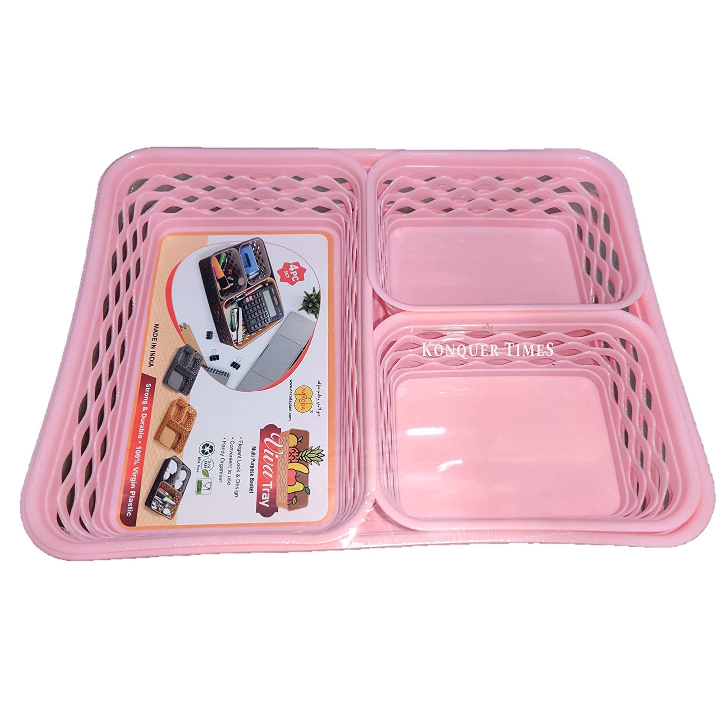 Konquer TimeS Multipurpose Plastic Basket/Tray ( 4 pieces set )