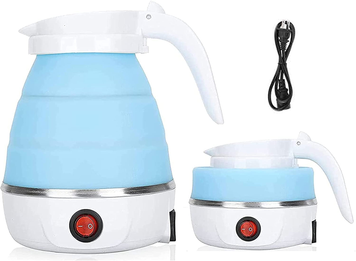 Portable Electric Kettle, Travel Foldable Kettle with Silicone Electric, Insulation Heating Boiler,100-240V Food Grade Silicone, 600ml, Multicolor